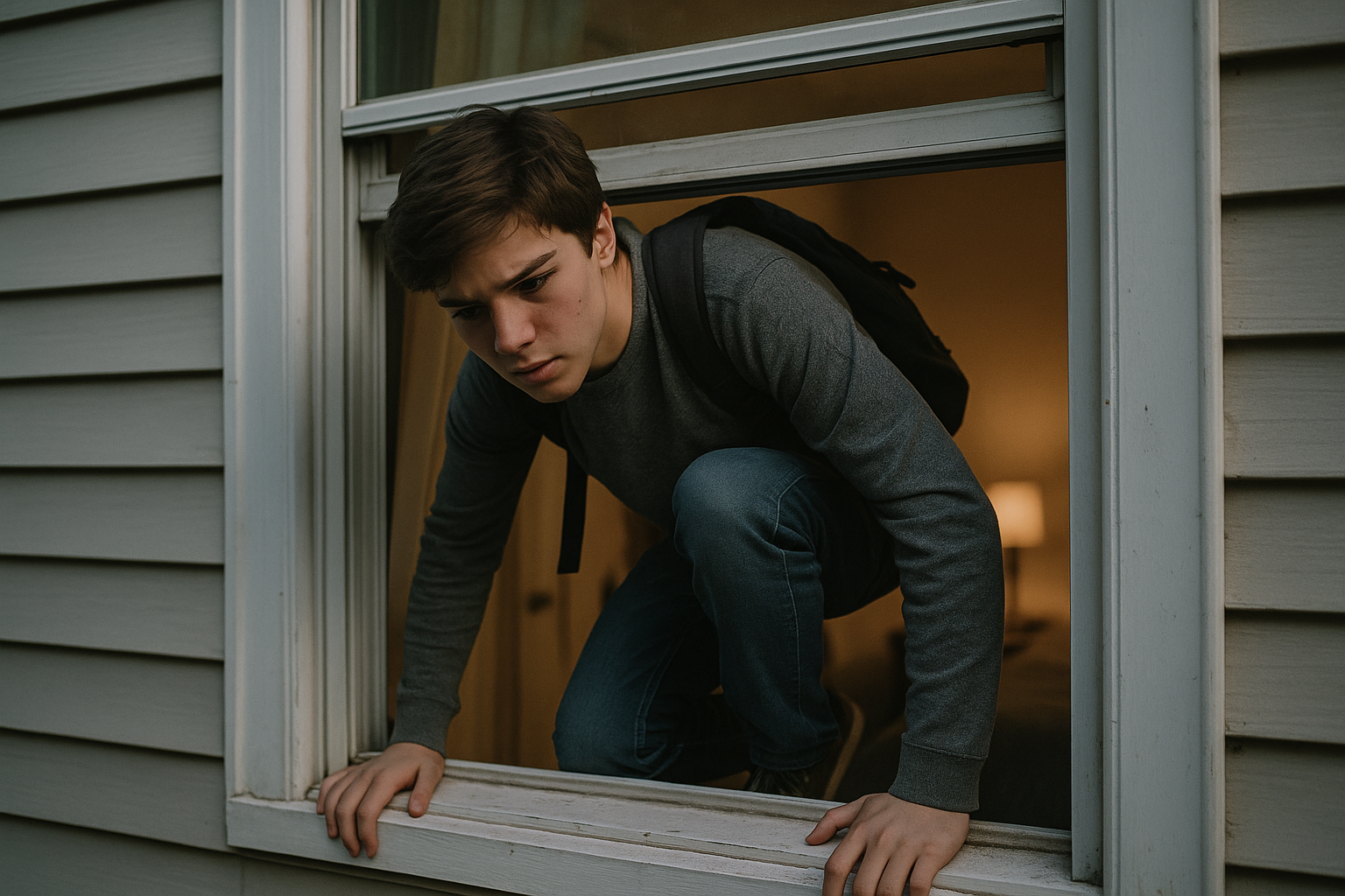 Ein Jugendlicher schleicht durch das Fenster | Quelle: Sora