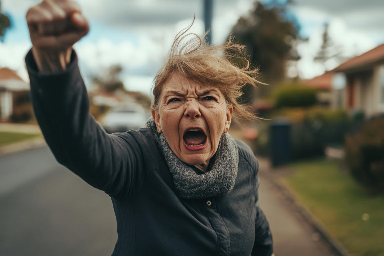 Eine wütende Frau, die ihre Faust schüttelt | Quelle: Midjourney