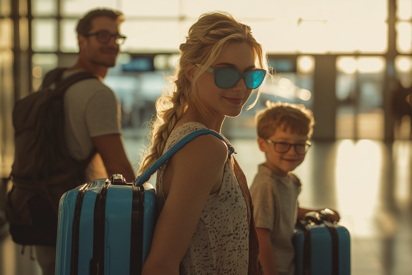 Die Familie sieht glücklich aus am Flughafen | Quelle: Midjourney