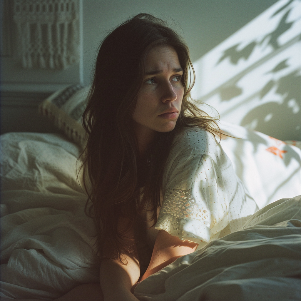 Eine Frau, die im Bett sitzt | Quelle: Midjourney