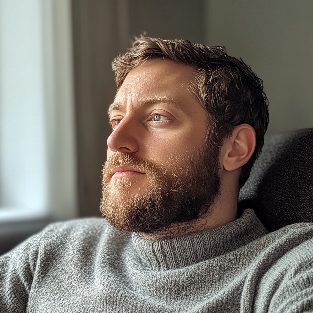 Ein Mann sitzt auf einer Couch | Quelle: Midjourney