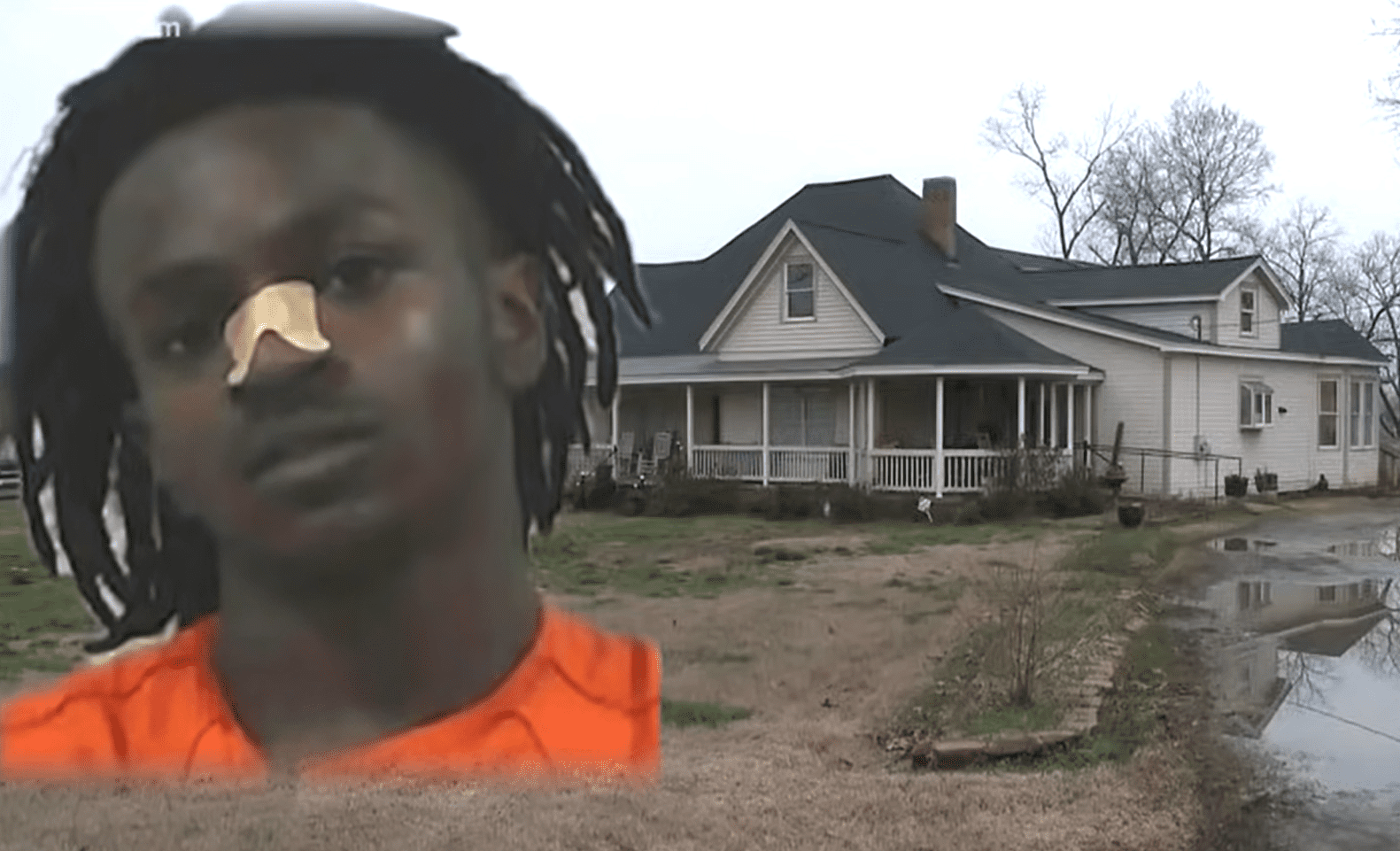 Ein Bild des Einbrechers überlagert ein Bild des Hauses von Gwendolyn Agard | Quelle: Youtube.com/11Alive