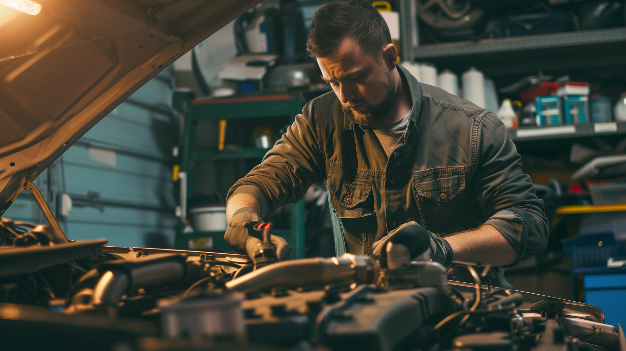 Ein Mann arbeitet an einem Auto | Quelle: Midjourney