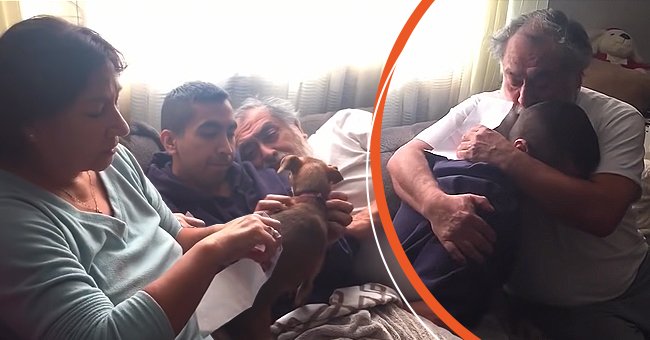 [Links] Riquelmes Mutter öffnet den Umschlag. [Rechts] Riquelme teilt eine emotionale Umarmung mit seinem Vater. | Quelle: Youtube.com/joeytrombone