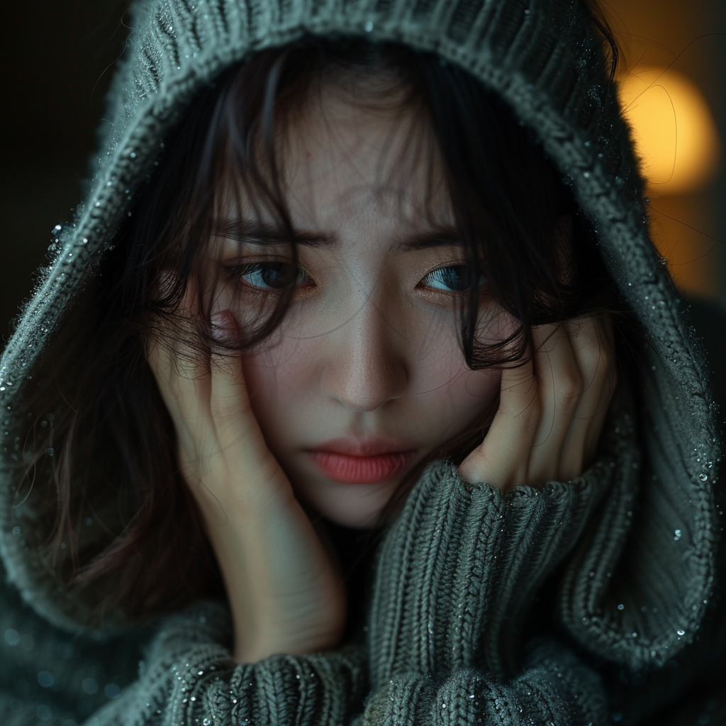 Junge depressive asiatische Frau | Midjourney