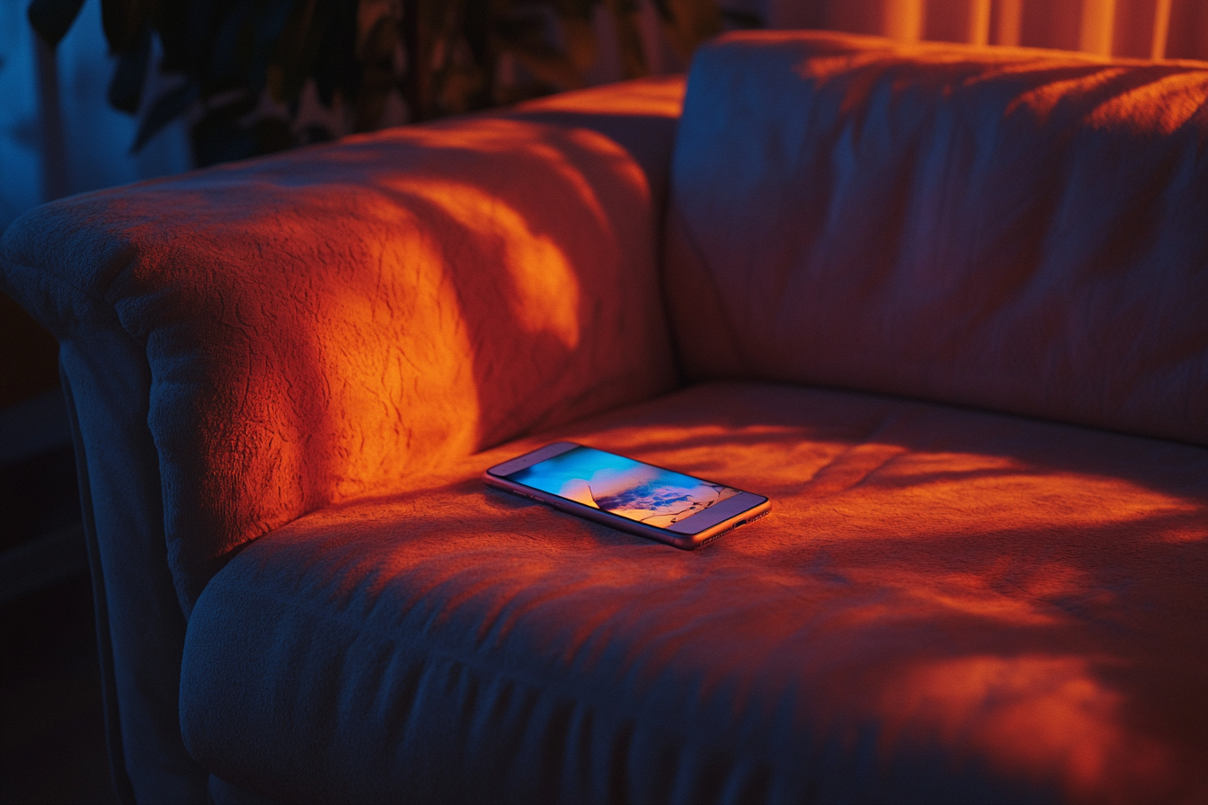 Ein Telefon auf einer Couch | Quelle: Midjourney
