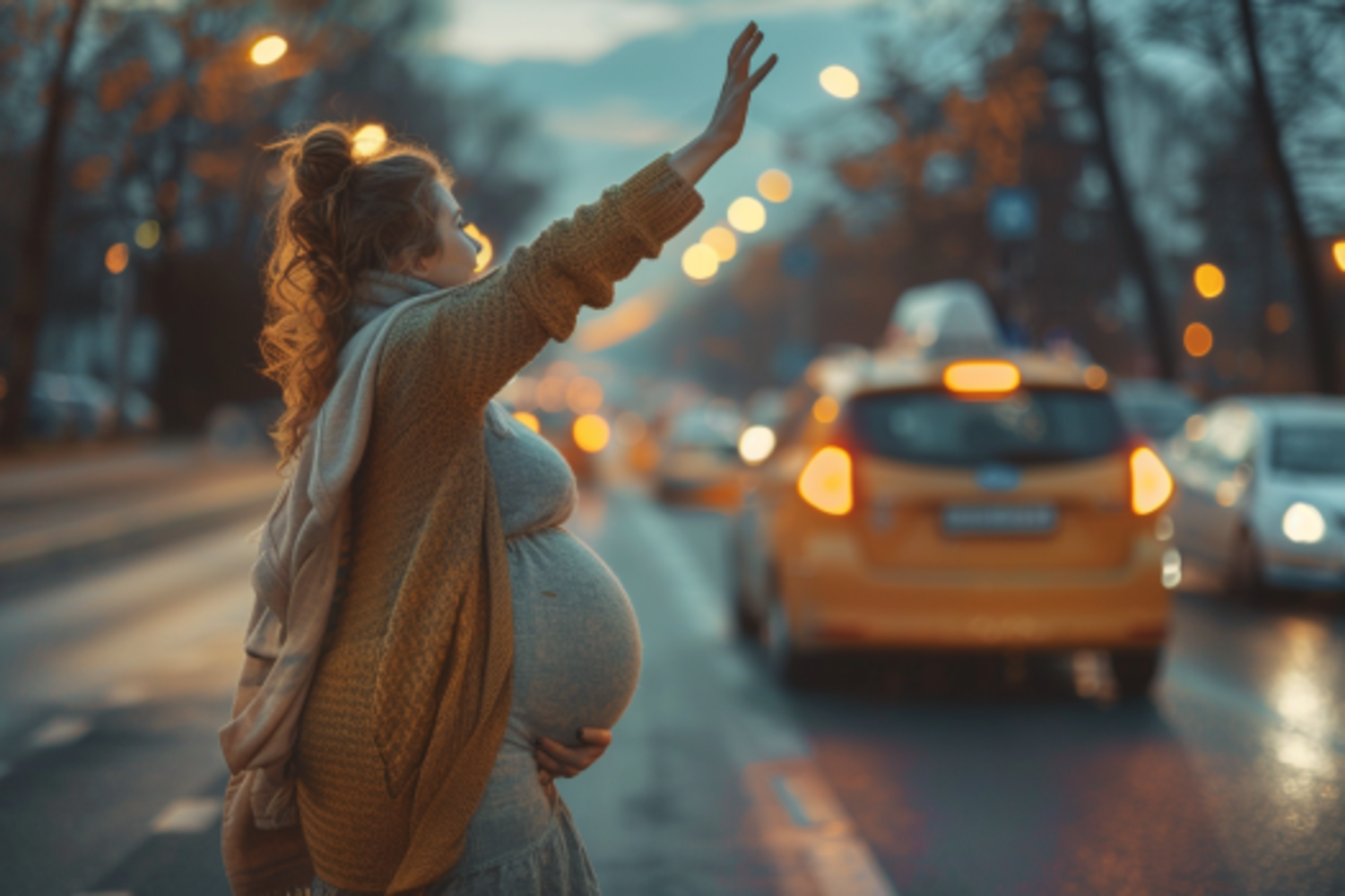 Eine Frau winkt einem Taxi zu | Quelle: Midjourney