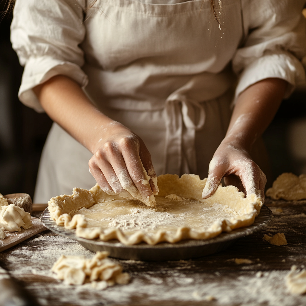 Eine Frau beim Herstellen einer Kuchenkruste | Quelle: Midjourney