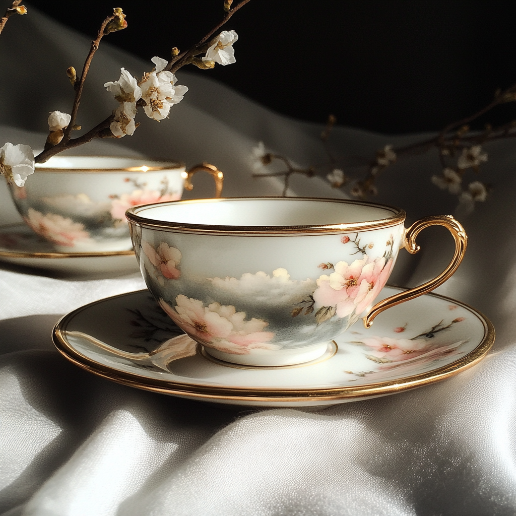 Eine goldumrandete Teetasse | Quelle: Midjourney