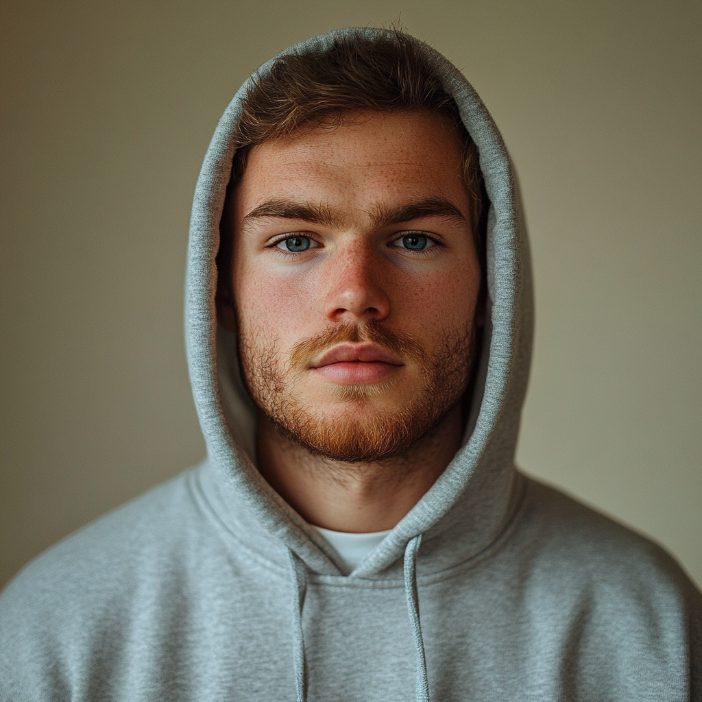 Ein Mann in einem grauen Kapuzenpulli | Quelle: Midjourney