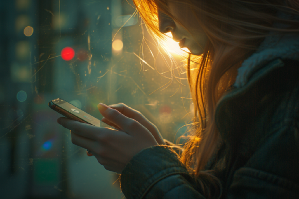 Eine junge Frau, die eine SMS auf ihrem Handy schreibt | Quelle: Midjourney