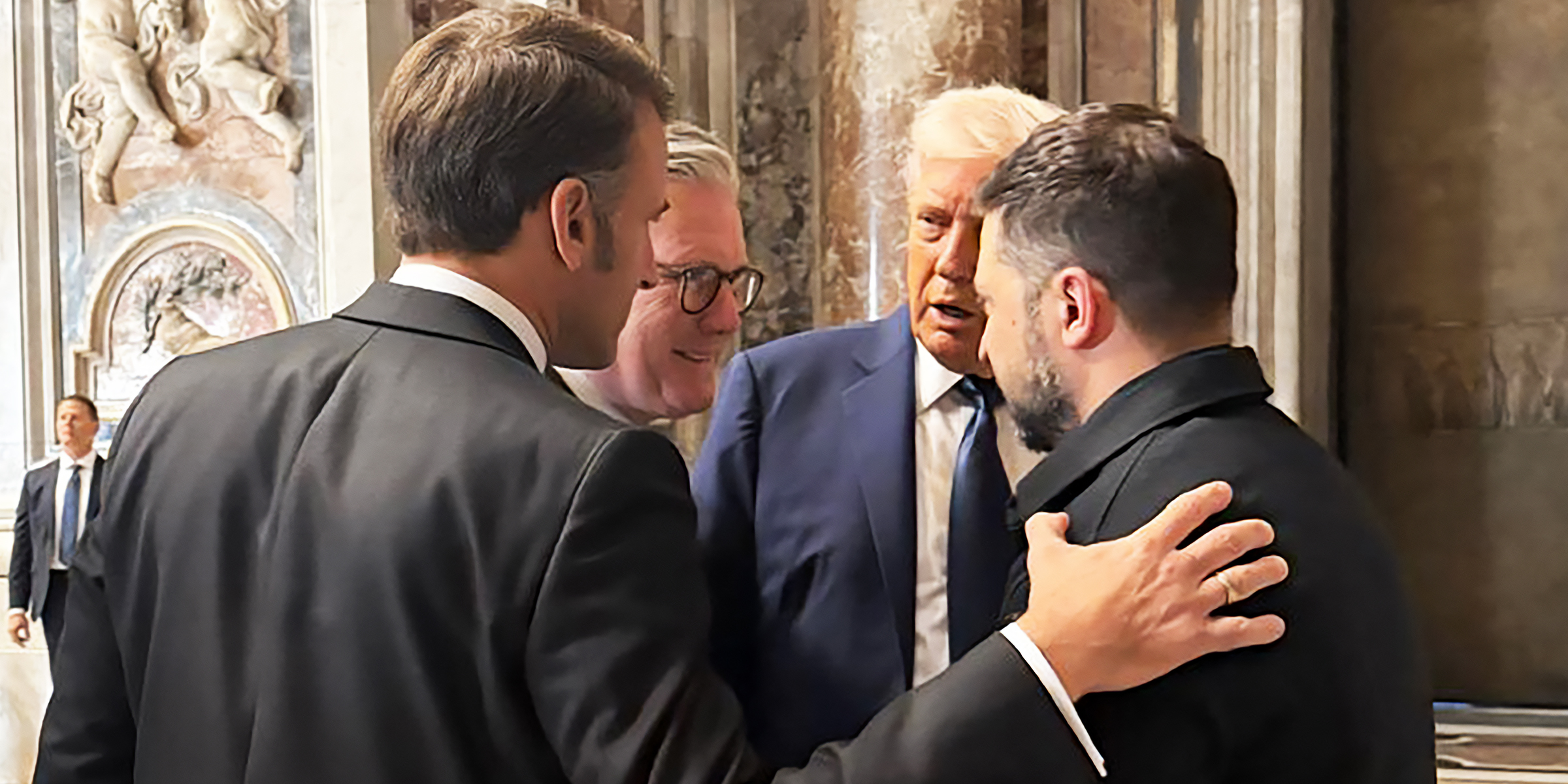 Der französische Präsident Emmanuel Macron, der britische Premierminister Keir Starmer, US-Präsident Donald Trump und der ukrainische Präsident Wolodymyr Zelenskyy. | Quelle: Getty Images