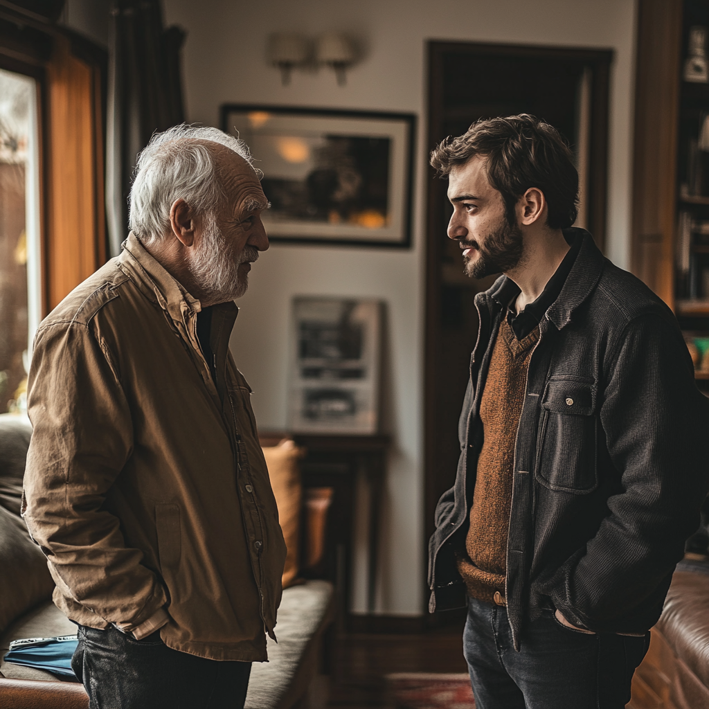 Ein älterer Mann im Gespräch mit seinem Sohn | Quelle: Midjourney