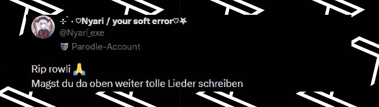 Fans reagieren auf die Nachrichten über Rowlis Tod | Quelle: x.com/Nyari_exe/status/2047622035522695584?s=20