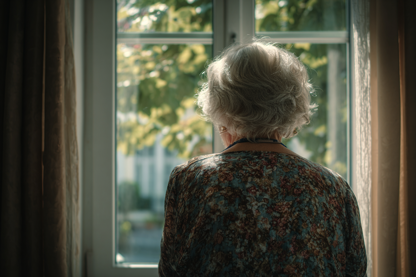 Eine ältere Frau, die an einem Fenster steht | Quelle: Midjourney