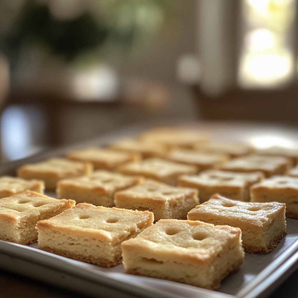 Ein Tablett mit frisch gebackenem Shortbread | Quelle: Midjourney
