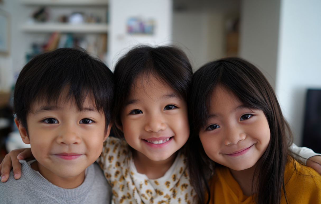 Drei Kinder stehen zusammen | Quelle: Midjourney
