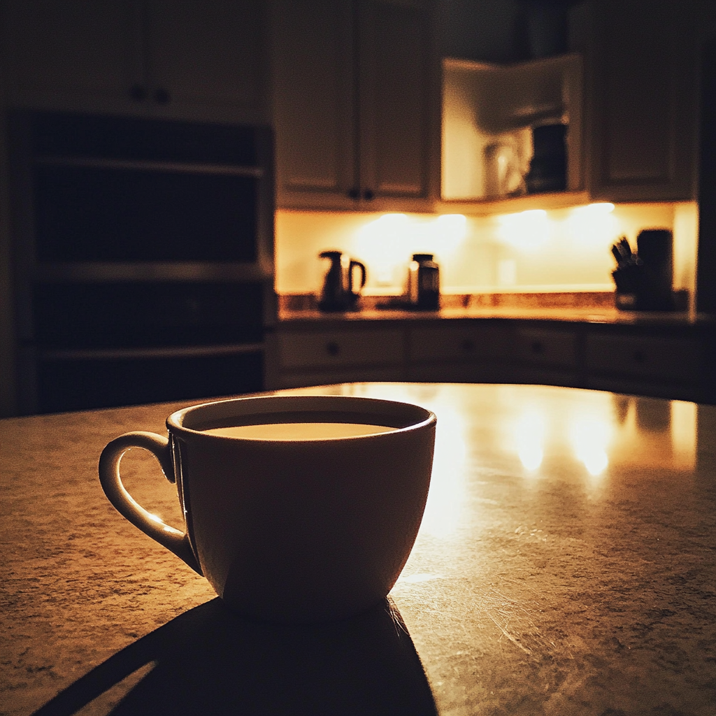 Eine Tasse Tee auf einem Küchentisch | Quelle: Midjourney