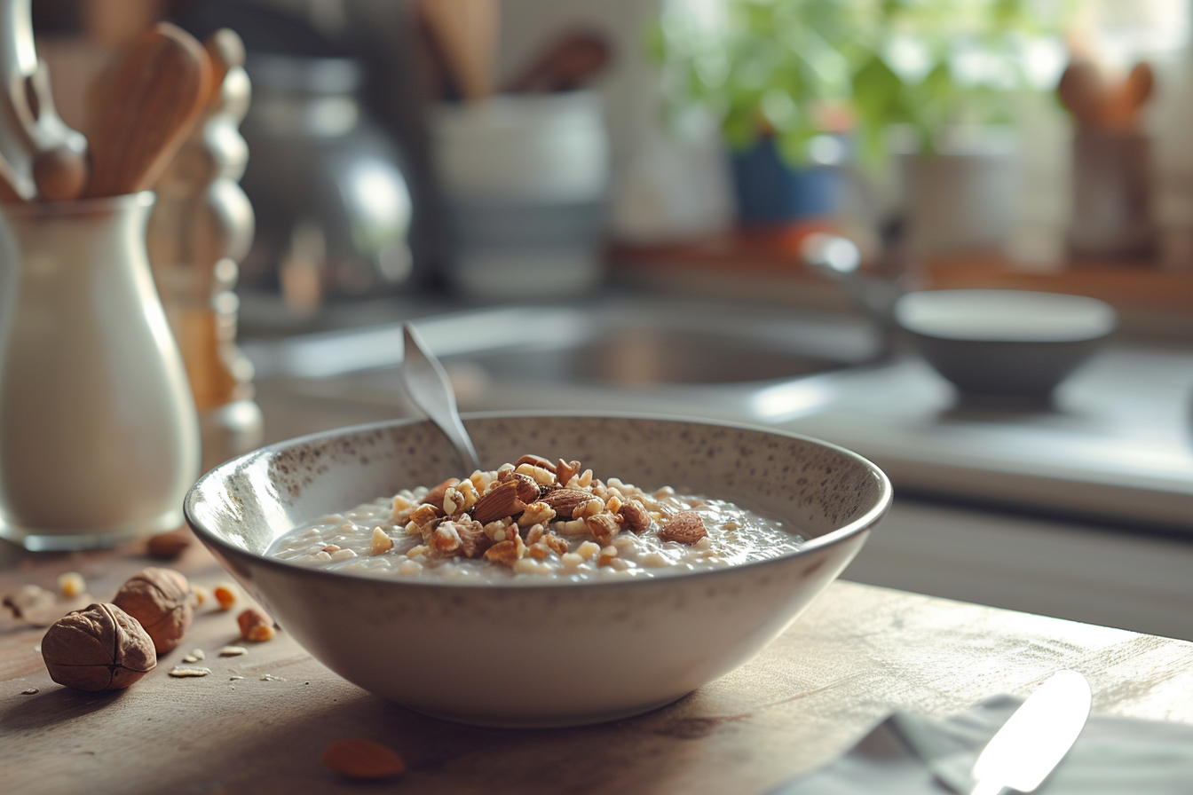 Eine Schüssel mit Müsli auf einem Tresen | Quelle: Midjourney