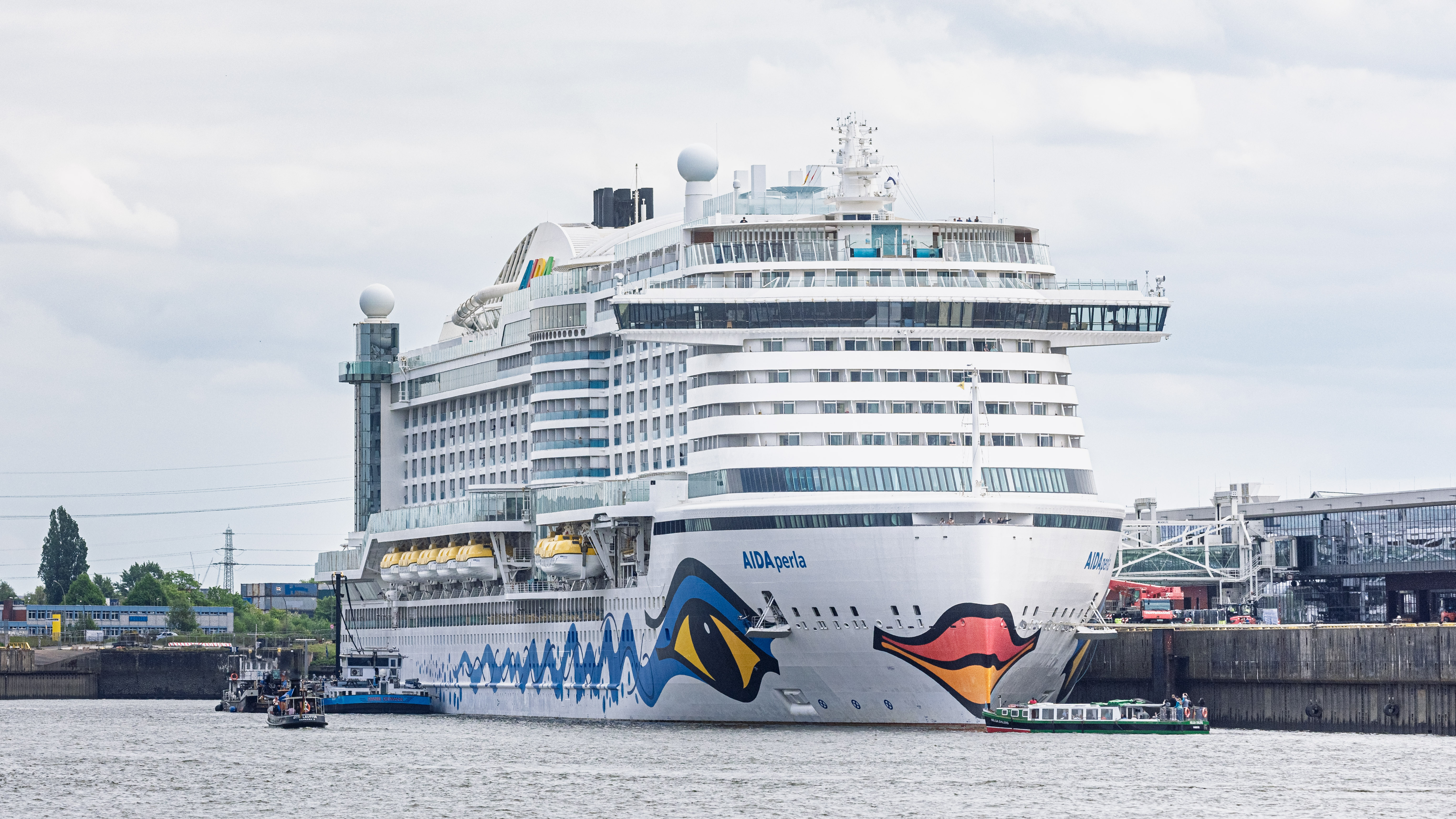 Hier ist das riesige Kreuzfahrtschiff AIDAperla am 11. Mai 2026 in Hamburg zu sehen | Quelle: Getty Images