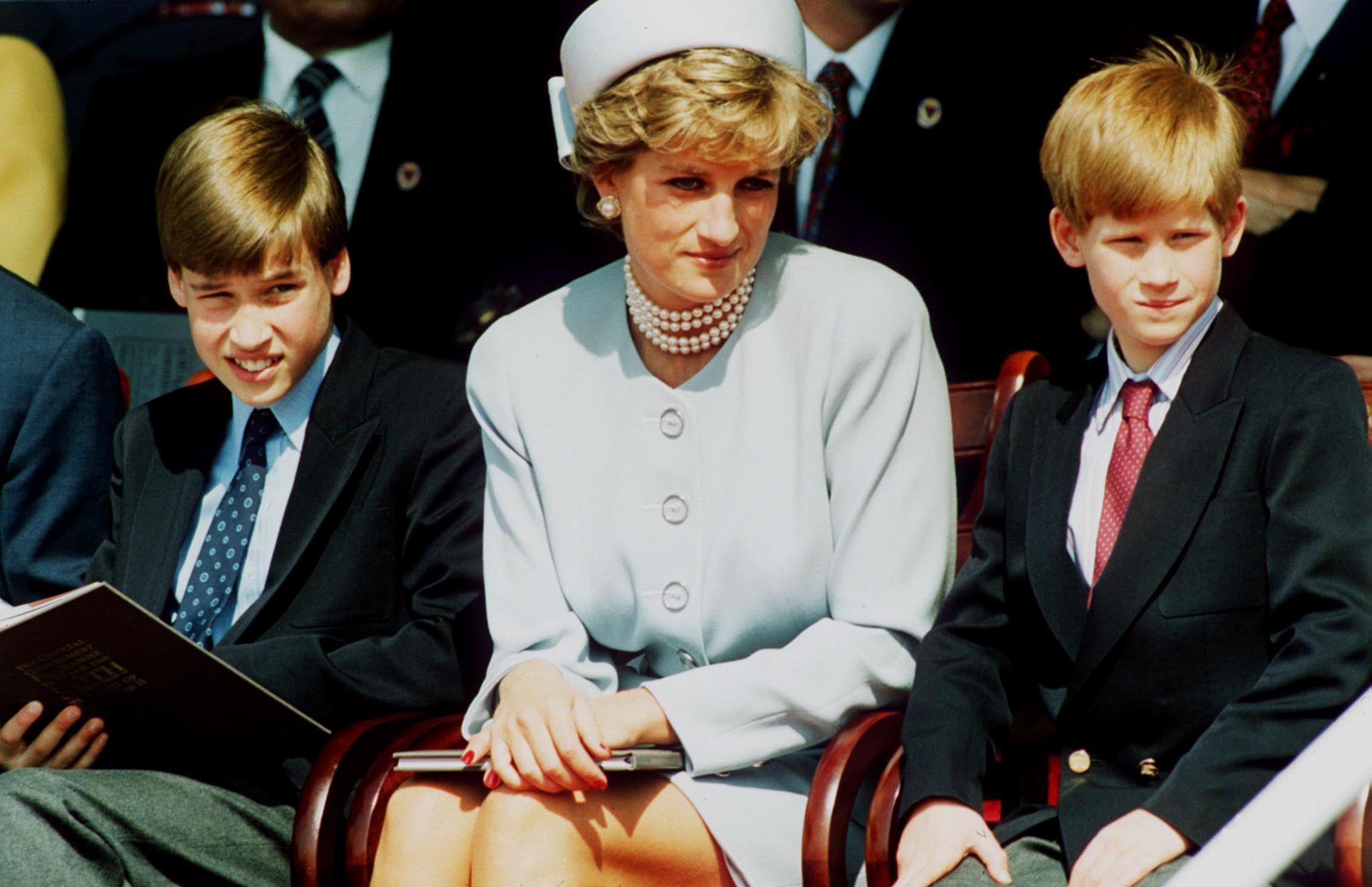 Prinzessin Diana in Lone mit Prinz William und Prinz Harry im Jahr 1995. | Quelle: Getty Images