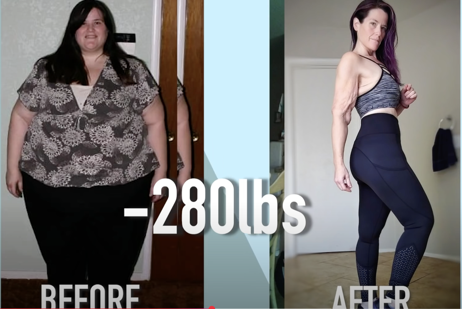 April Wood vor und nach der Gewichtsabnahme, zu sehen in einem Video vom 6. April 2021 | Quelle: YouTube/@truly-channel