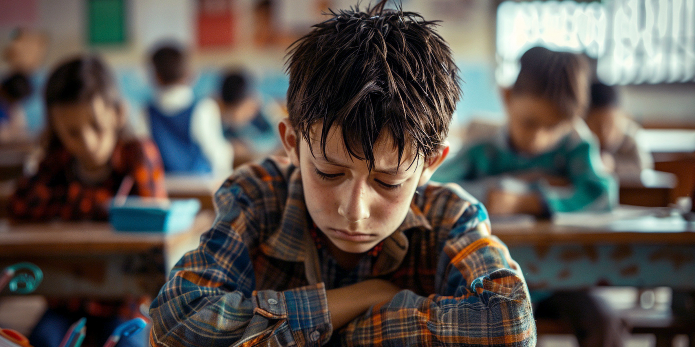 Ein trauriger Junge in einem Klassenzimmer | Quelle: Amomama