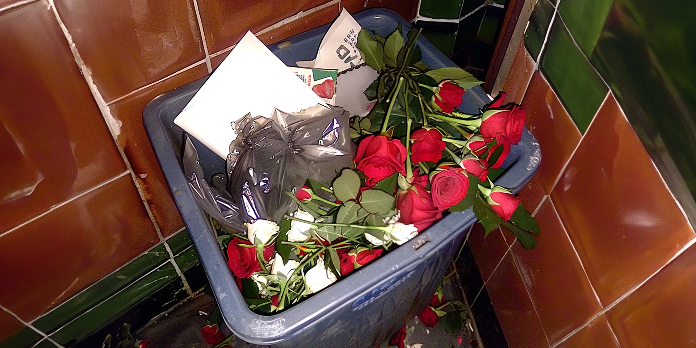 Rosen in einem Mülleimer | Quelle: AmoMama