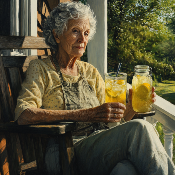 Eine Großmutter, die ihre Limonade genießt | Quelle: Midjourney