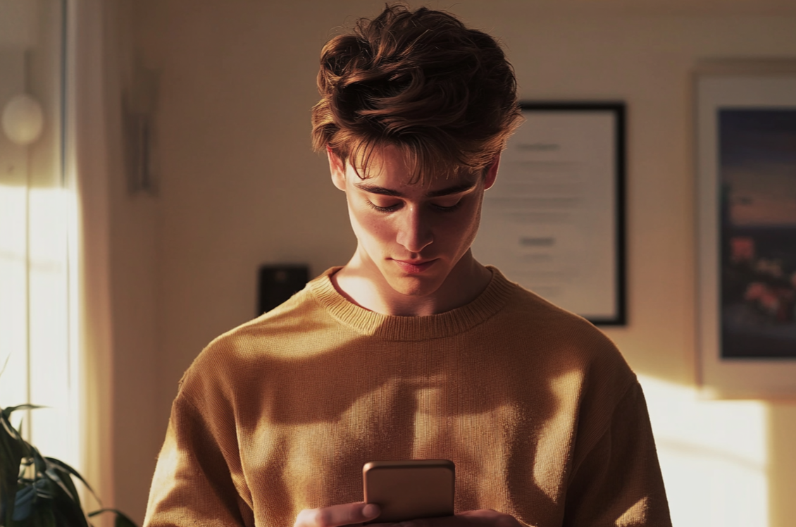 Ein Junge benutzt sein Telefon | Quelle: Midjourney