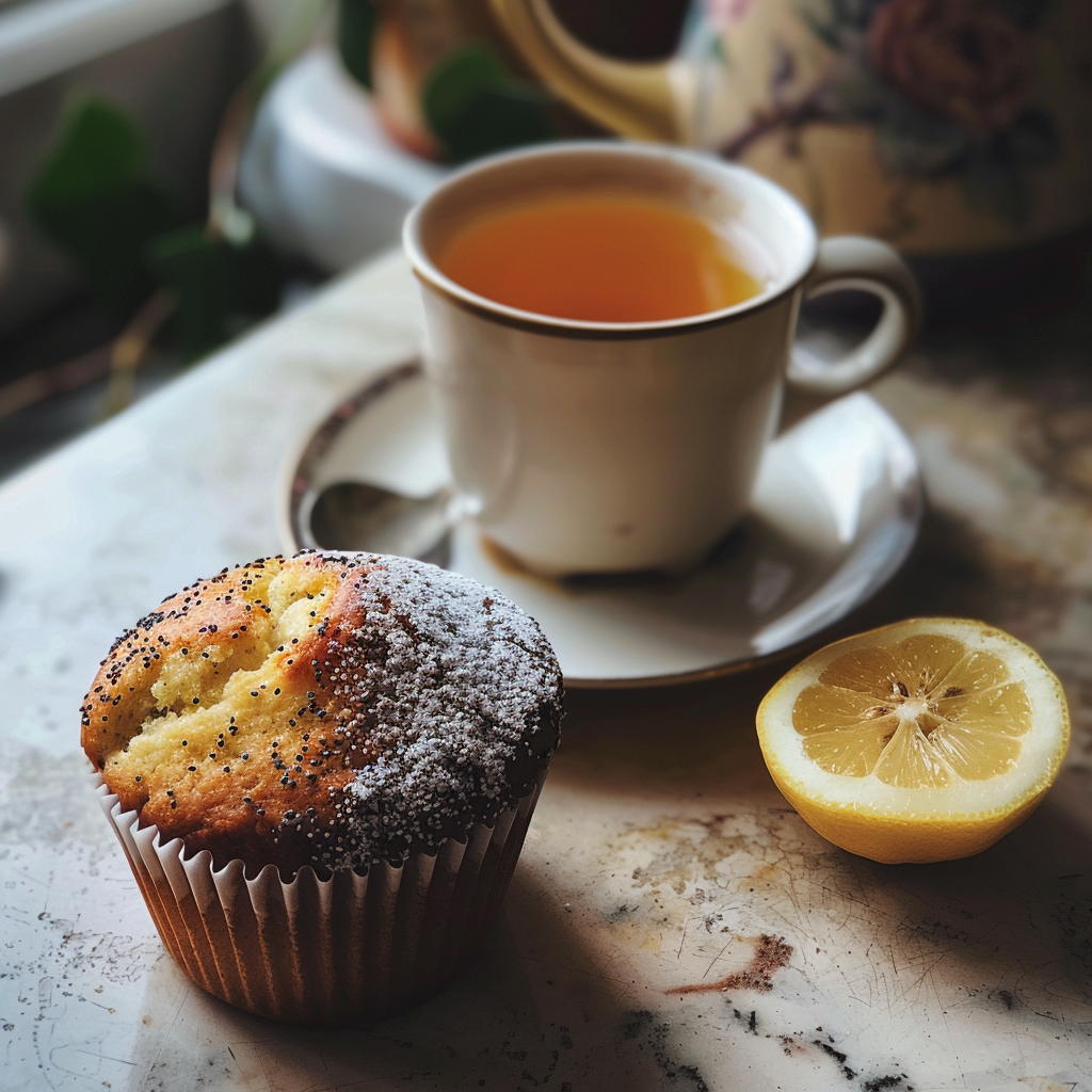 Eine Tasse Tee mit einem Muffin | Quelle: Midjourney