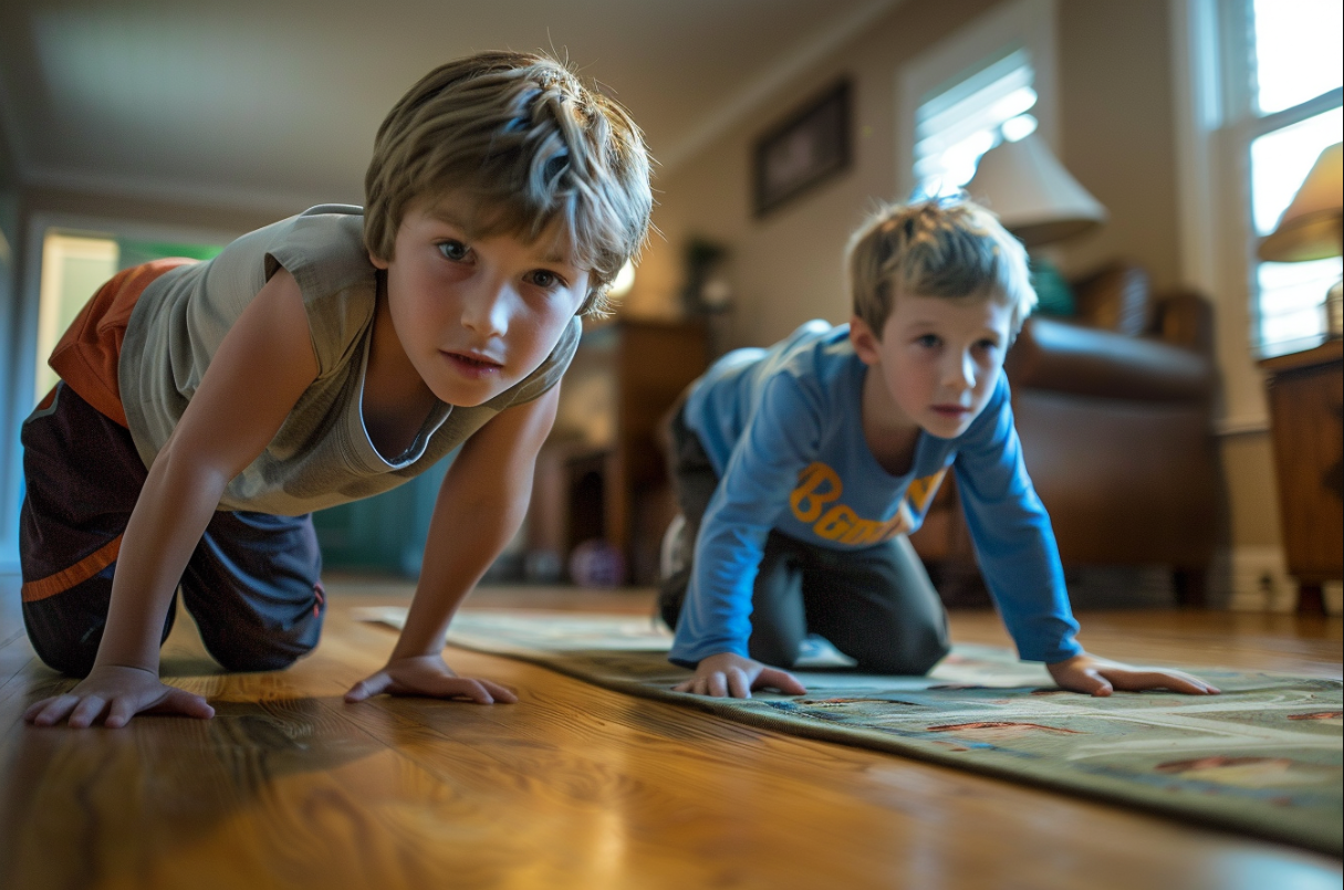 Zwei Jungen spielen in einem Wohnzimmer | Quelle: Midjourney