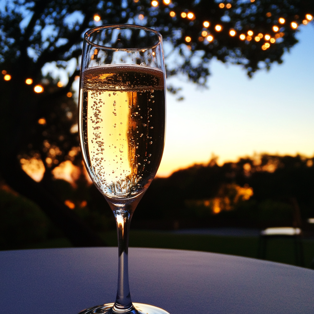 Ein Glas Champagner auf einem Tisch | Quelle: Midjourney