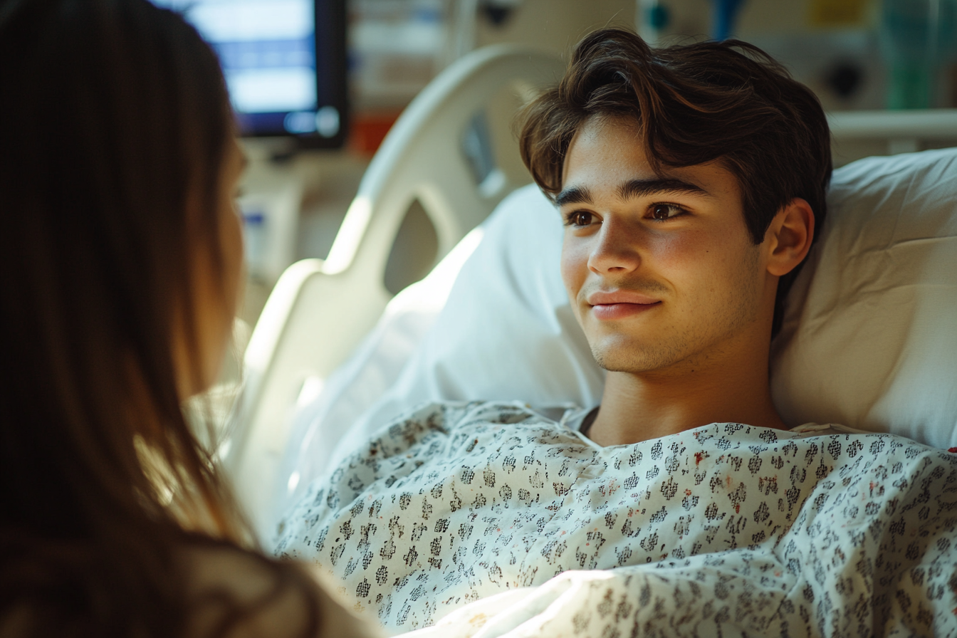 Eine Frau besucht ihren kranken Mann im Krankenhaus | Quelle: Midjourney