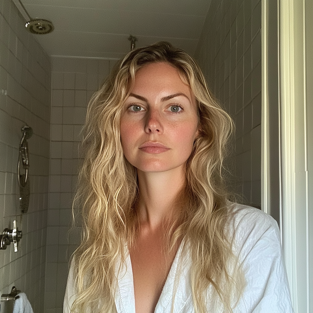 Eine Frau, die in einem Badezimmer steht | Quelle: Midjourney
