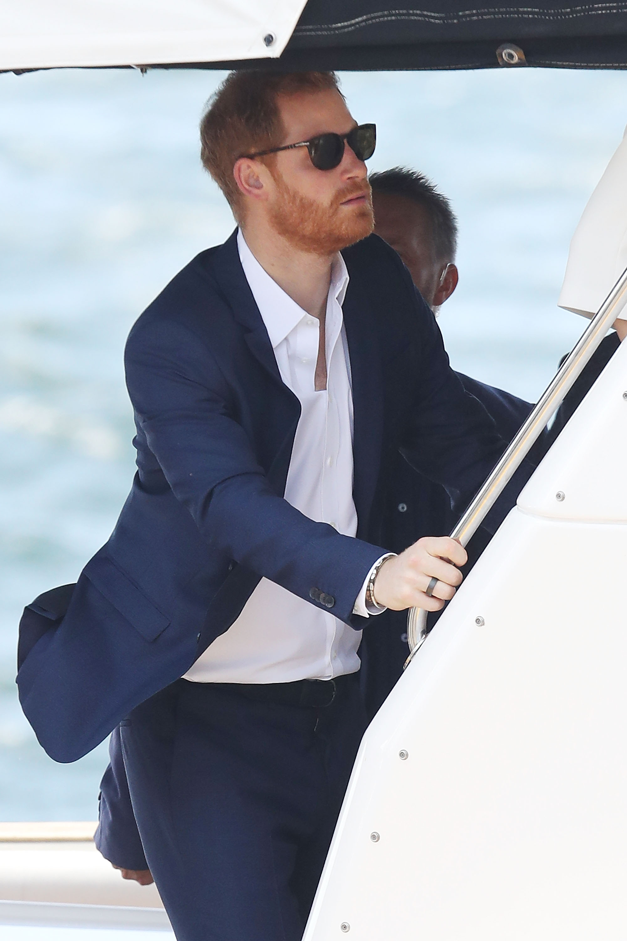 Prinz Harry an Bord eines Bootes in Sydney, Australien, am 16. Oktober 2018. | Quelle: Getty Images