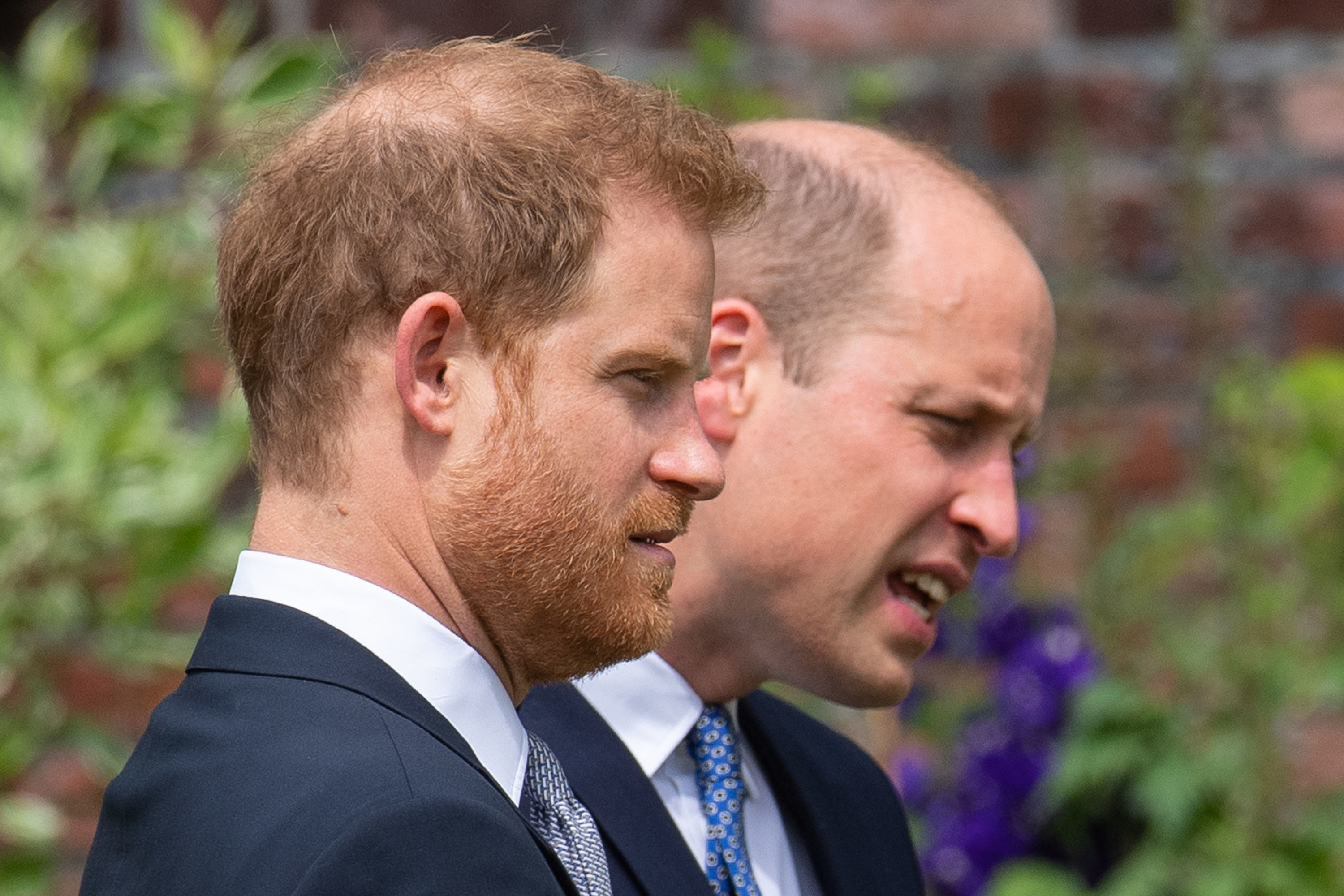 Prinz Harry und Prinz William bei der Enthüllung einer Statue, die sie für ihre verstorbene Mutter, Prinzessin Diana, in Auftrag gegeben haben, in London, England, am 1. Juli 2021 | Quelle: Getty Images