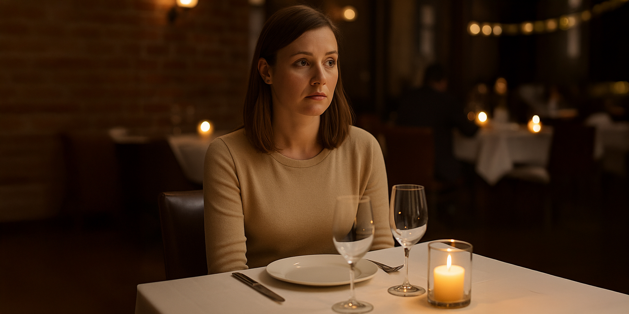 Eine Frau sitzt am Tisch im Restaurant | Quelle: Sora