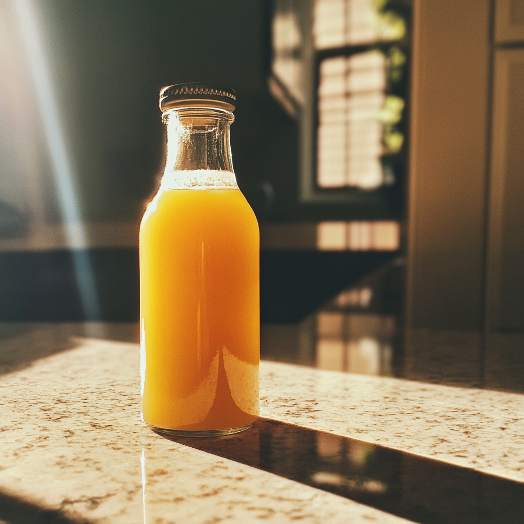 Eine Flasche Saft auf einer Küchentheke | Quelle: Midjourney