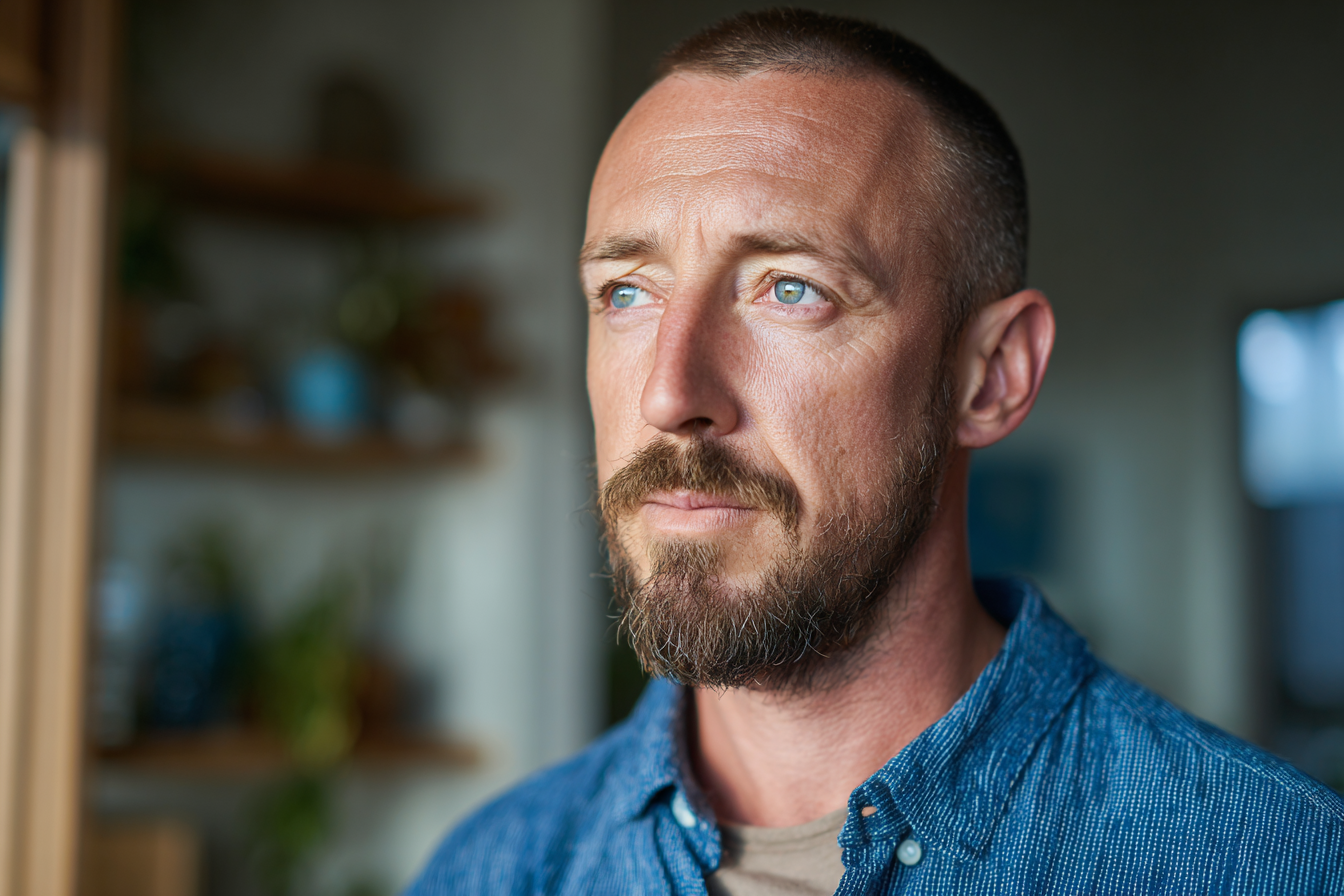 Ein Mann steht in einem Wohnzimmer | Quelle: Midjourney