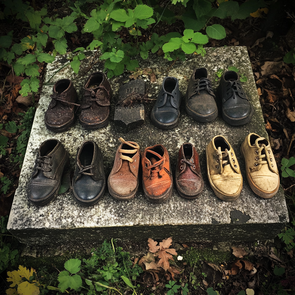 Schuhe auf einem Grabstein auf einem Friedhof | Quelle: Midjourney