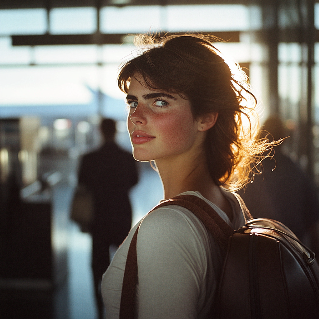 Eine zufriedene Frau verlässt den Flughafen | Quelle: Midjourney