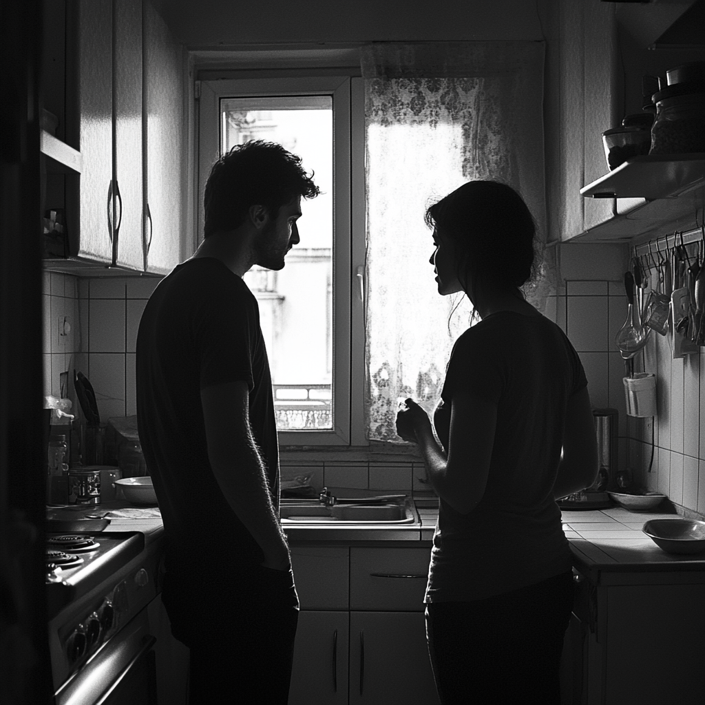 Um casal conversando na cozinha ⏐ Fonte: Midjourney