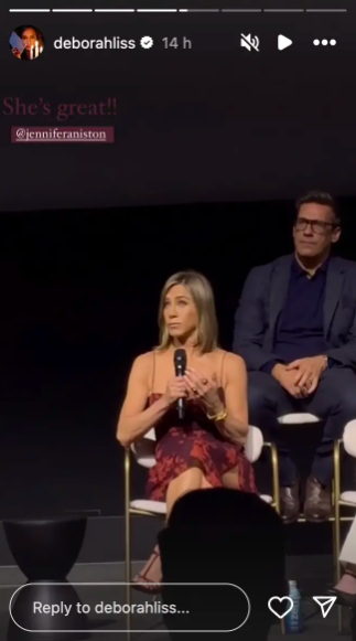 Jennifer Aniston spricht auf dem Emmy FYC Event für Apple TV+'s "The Morning Show", gepostet am 3. Juni 2024 | Quelle: Instagram/deborahliss