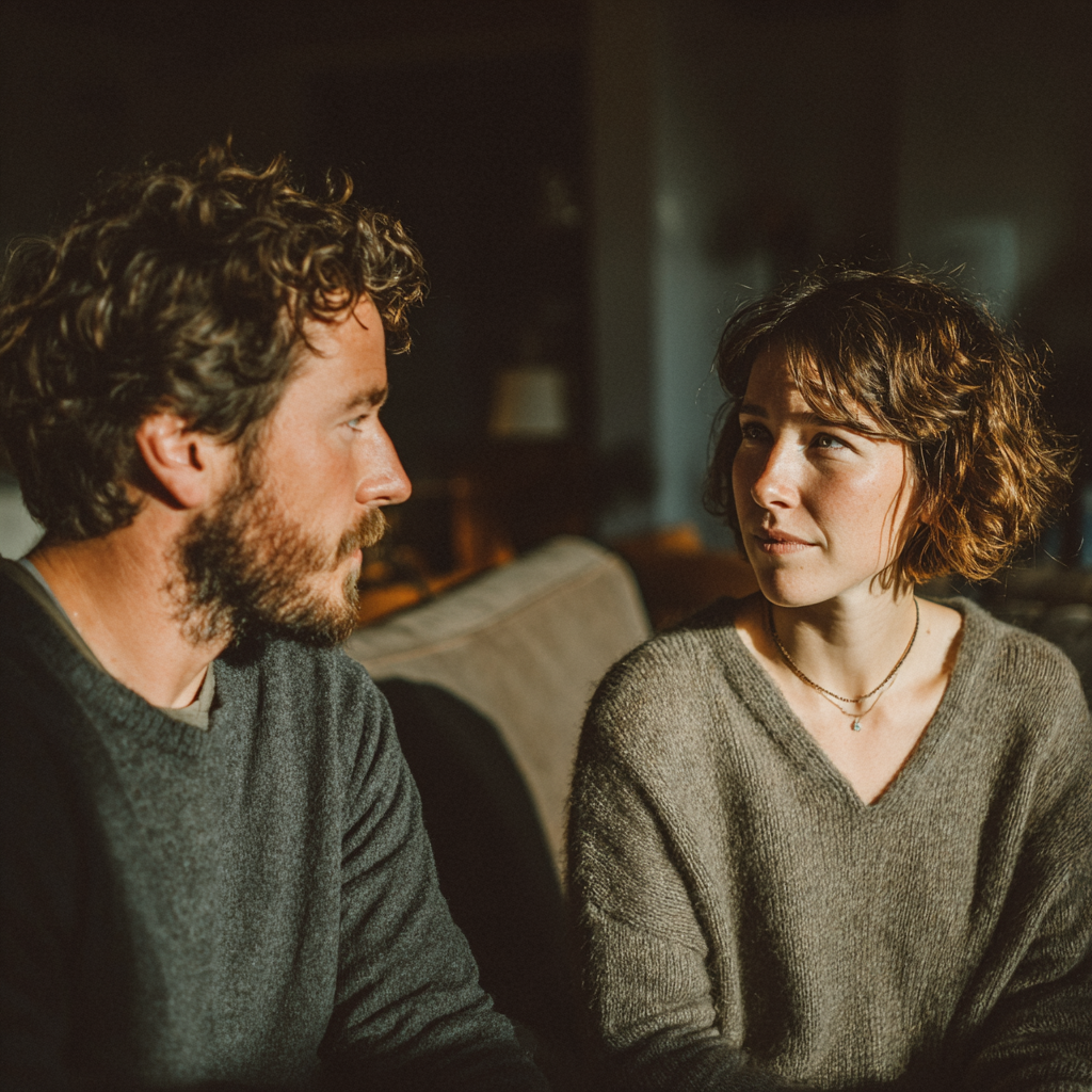 Ein trauriges Paar, das ein Gespräch von Herz zu Herz führt | Quelle: Midjourney