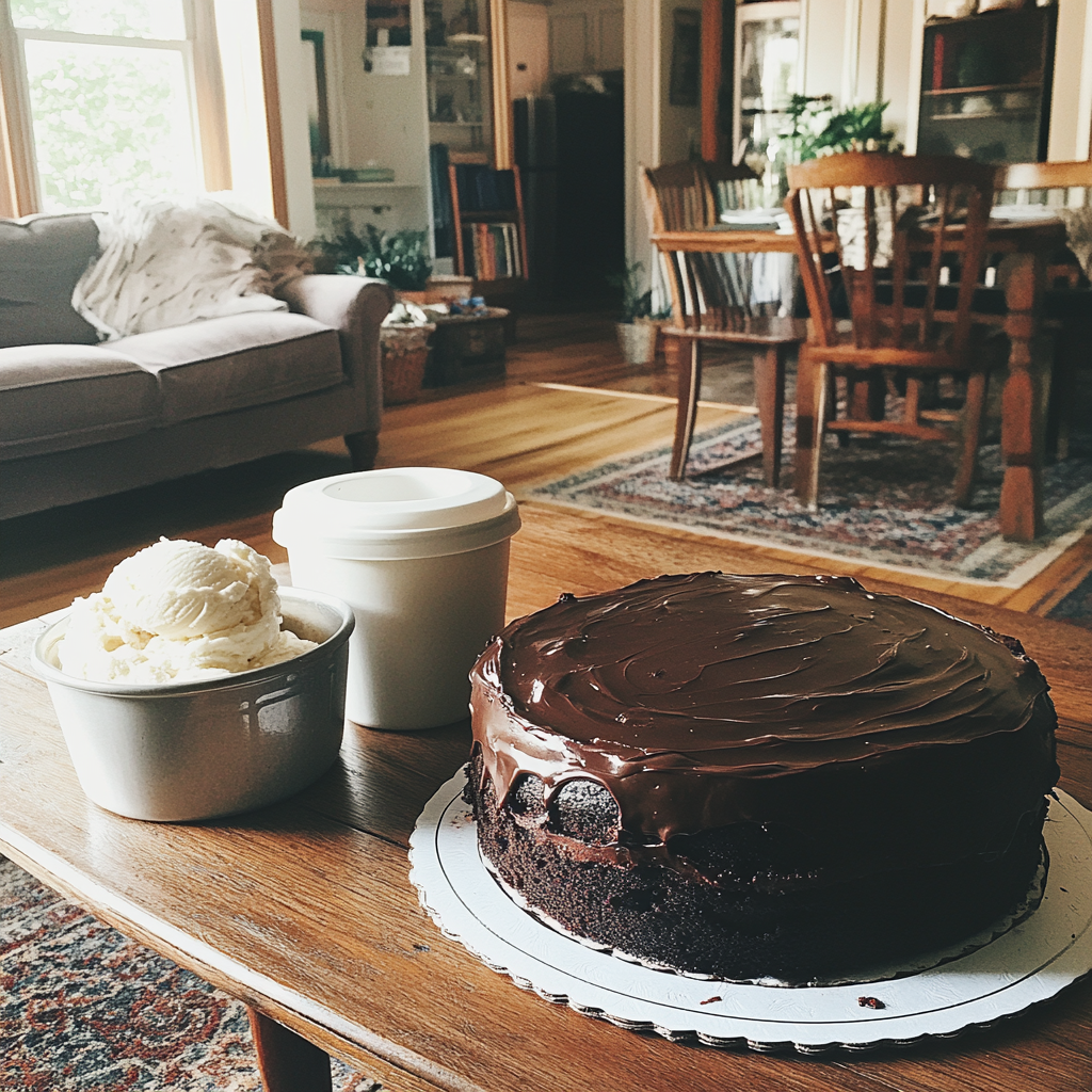 Kuchen und Eiscreme auf einem Tisch | Quelle: Midjourney