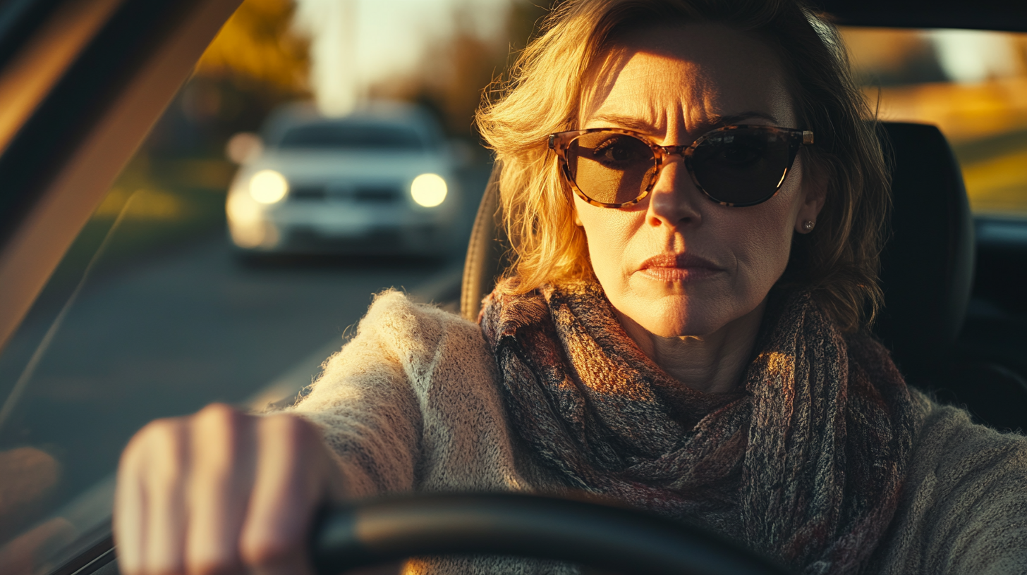 Frau mit Sonnenbrille am Steuer eines Autos | Quelle: Midjourney