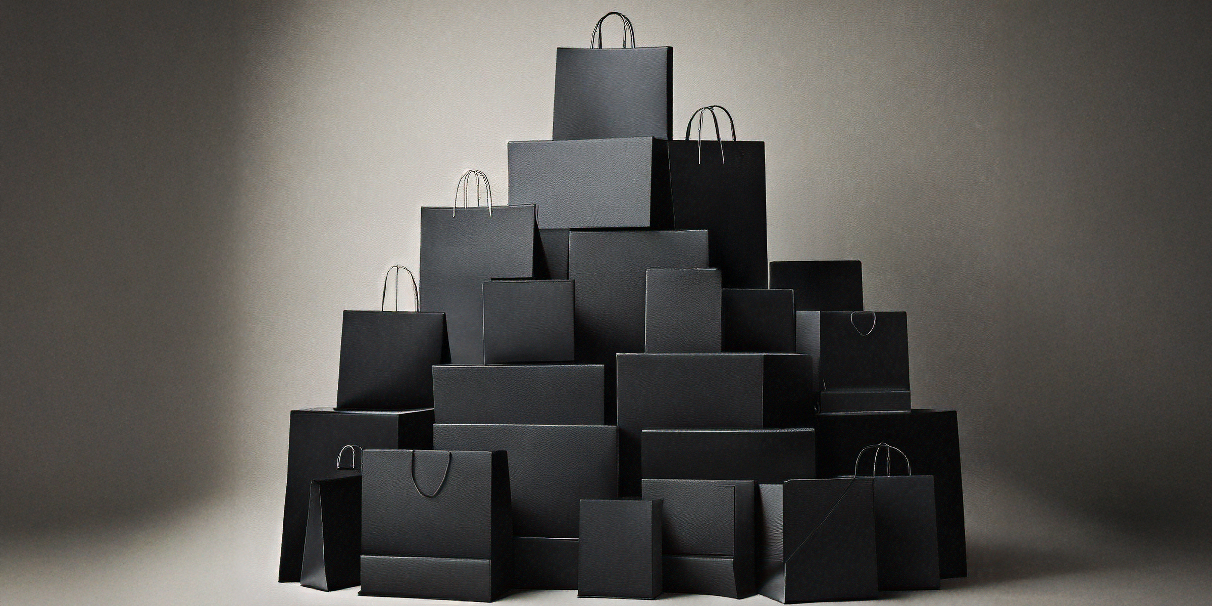 Ein Turm aus schwarzen Geschenktüten | Quelle: Shutterstock