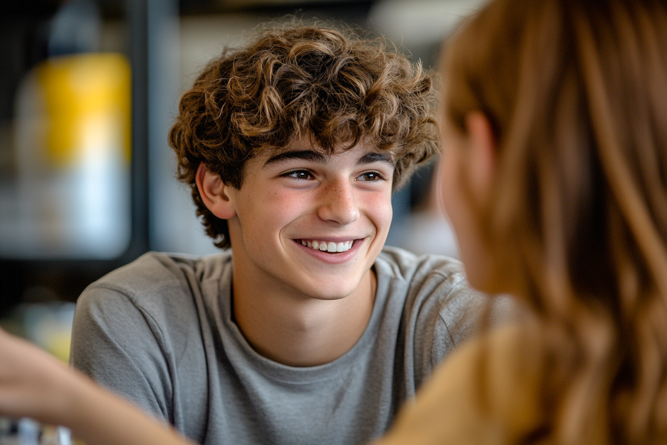 Zwei Teenager arbeiten zusammen in einem Klassenzimmer | Quelle: Midjourney