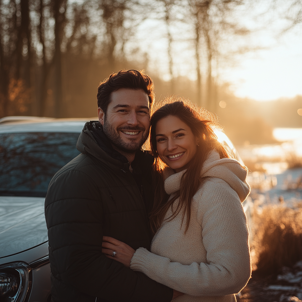 Ein glückliches Paar mit einem neuen Auto | Quelle: Midjourney